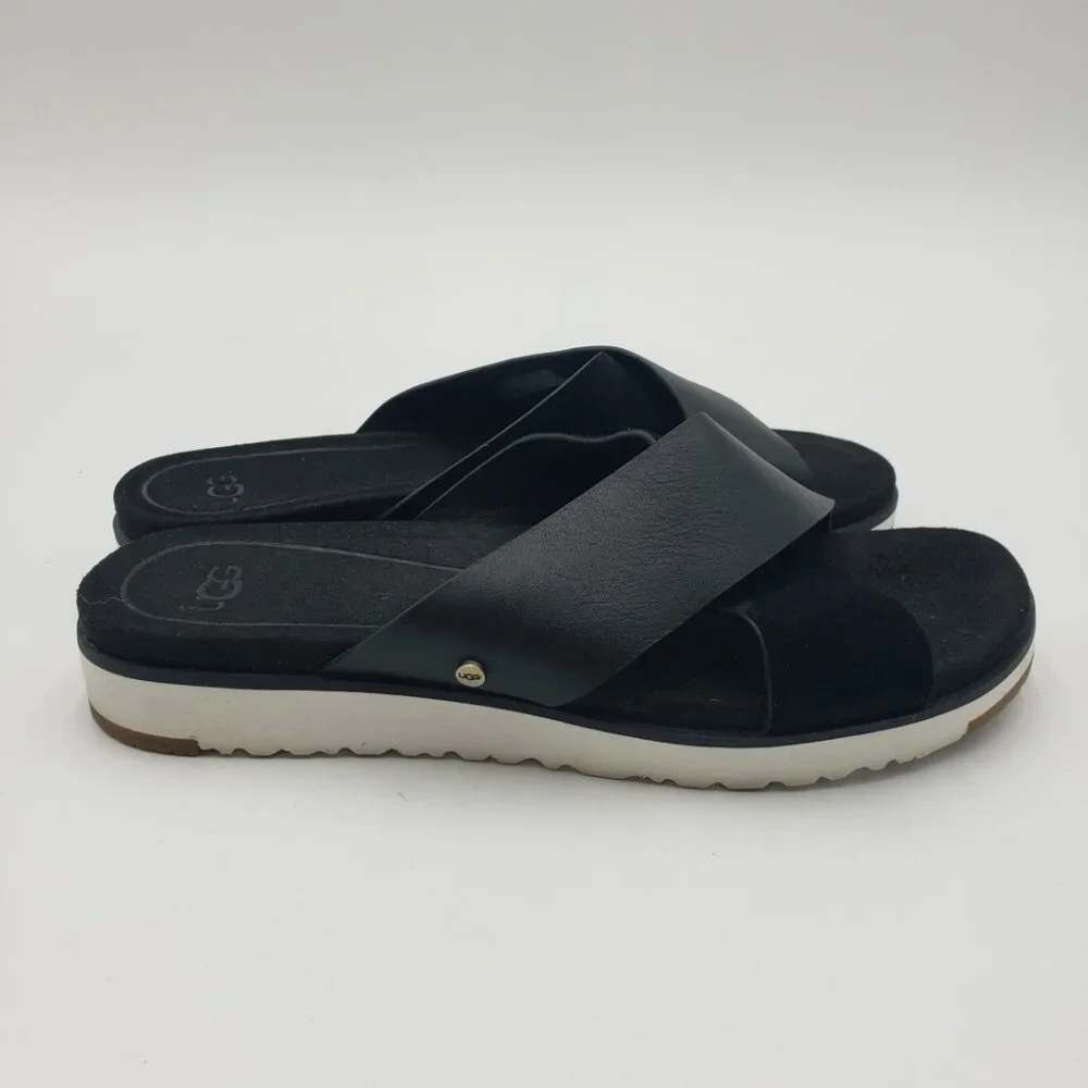 UGG Kari Criss Cross Sandals 7.5 Womens‎ Leather Slip On Black